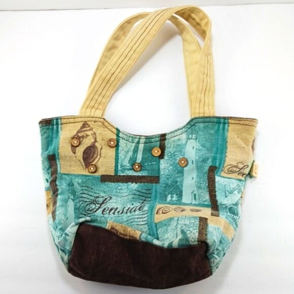 Paul Brent Seaside Blue and Tan Tropical Tote Bag Sturdy Canvas Beach Resort.... - Picture 6 of 11